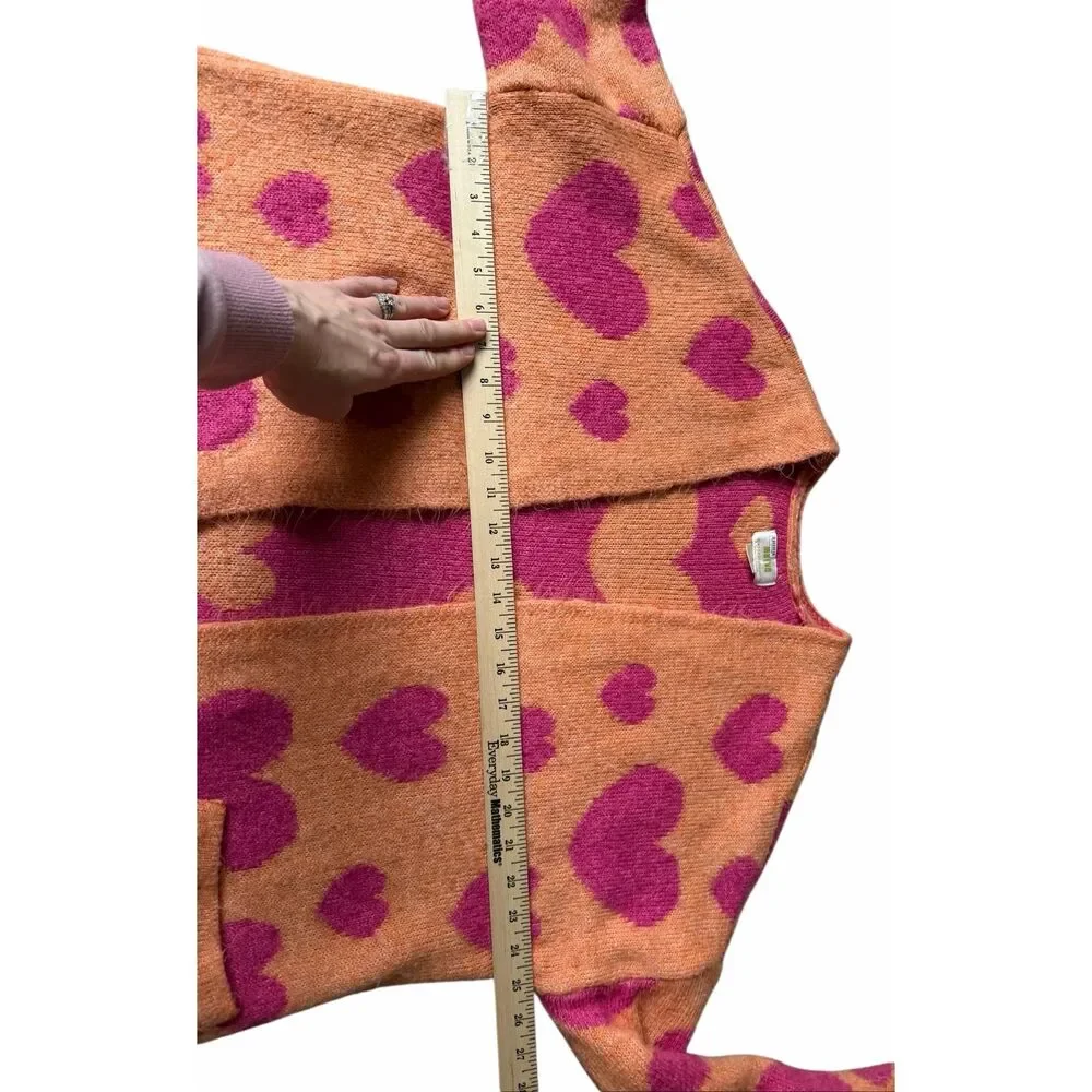 Maeve Anthropologie Cardigan Sweater Heart Open Oversize Orange Pink XS Small‎